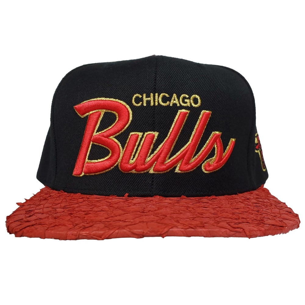 Chicago Bulls Mitchell & Ness NBA Strapback Hat Cap‎ Carp Fish Skin Bill New